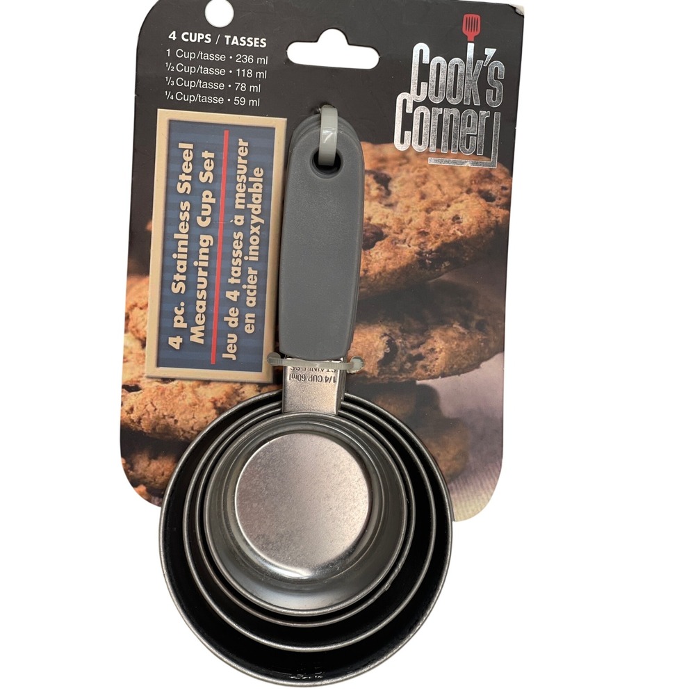 Cooks Corner Measuring Cup Set Stainless Steel Silver Gray 4pc Kitchen Baking
